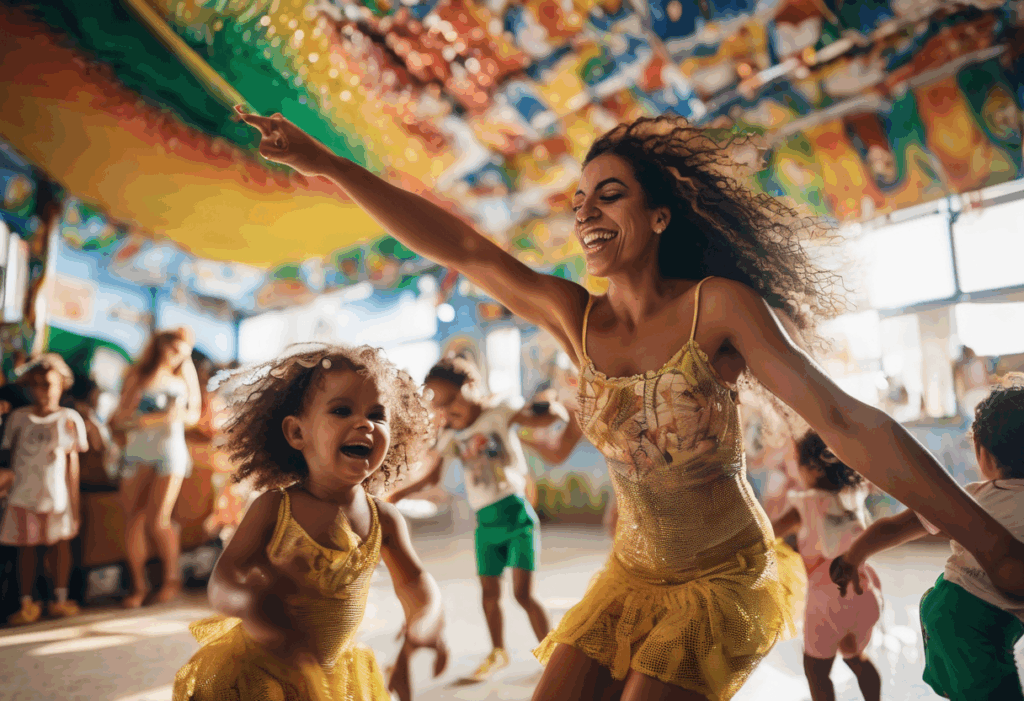 Virginia danca samba com os filhos