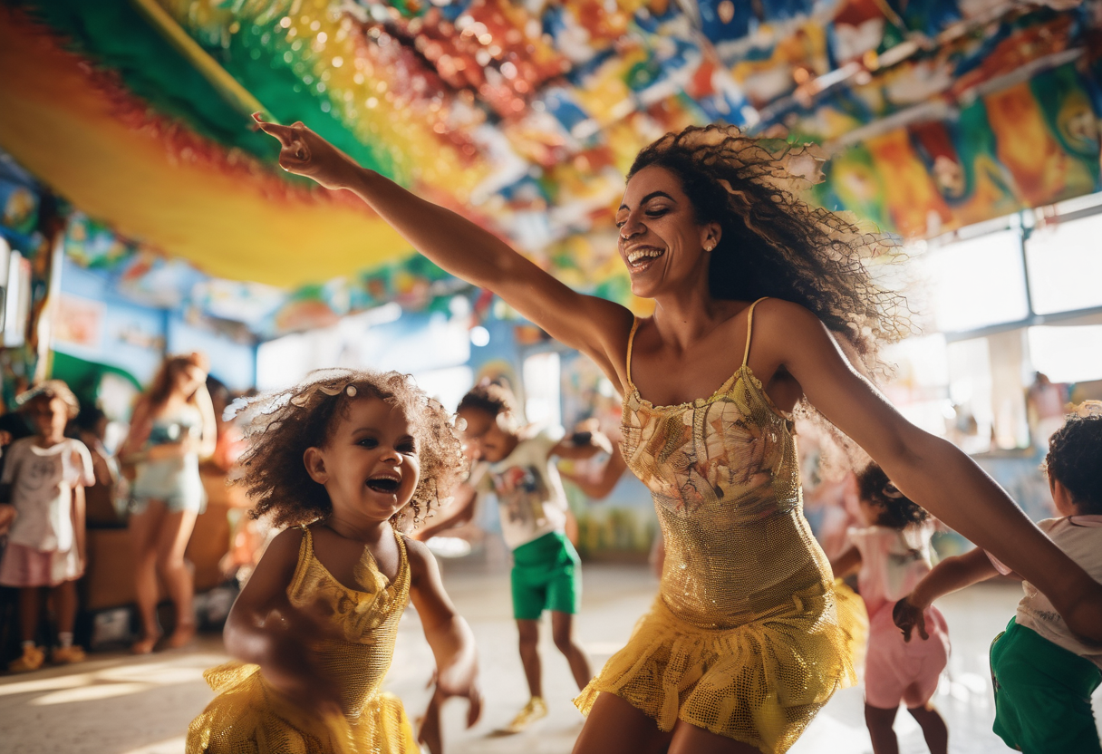 Virginia danca samba com os filhos