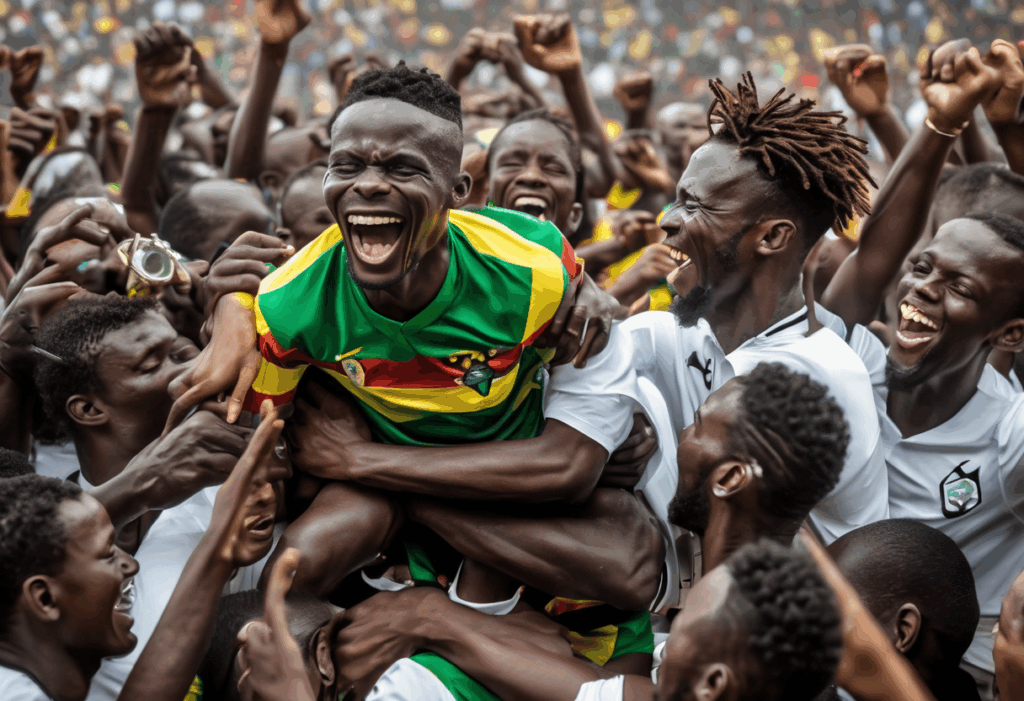 Jogador de Gana comemorando classificacao